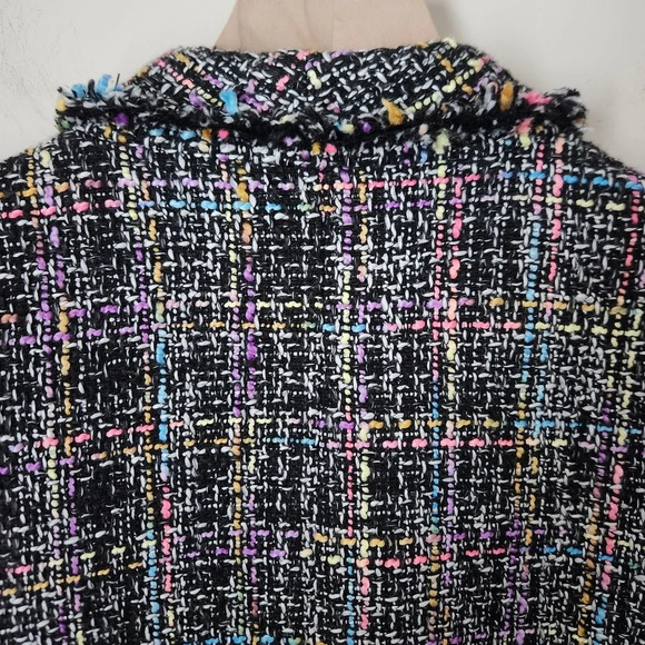 Vici | Multi Colored Fringe Raw Edge Double Breasted Tweed Blazer - Size M - Picture 7 of 11